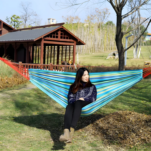 Striped Outdoor Hammock with Carry Bag & Ropes Included