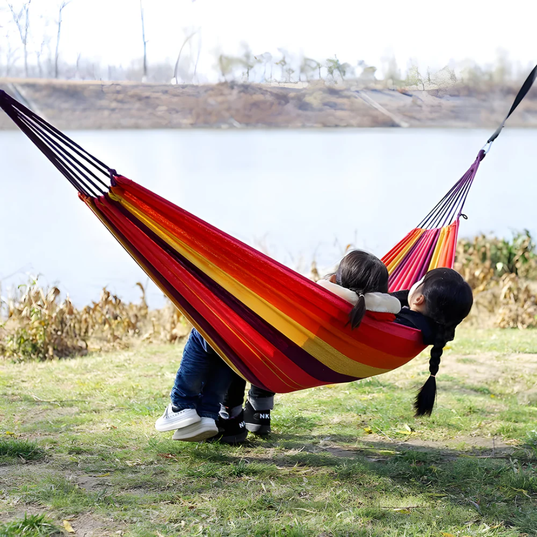 Striped Outdoor Hammock with Carrying Bag and Hanging Ropes