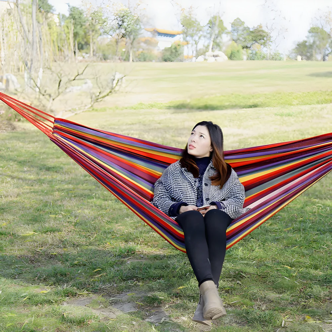 Striped Outdoor Hammock with Carrying Bag and Hanging Ropes