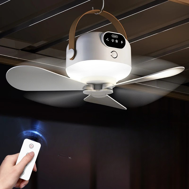 Rechargeable Hanging Fan with Remote & LED for Tents & Bunks